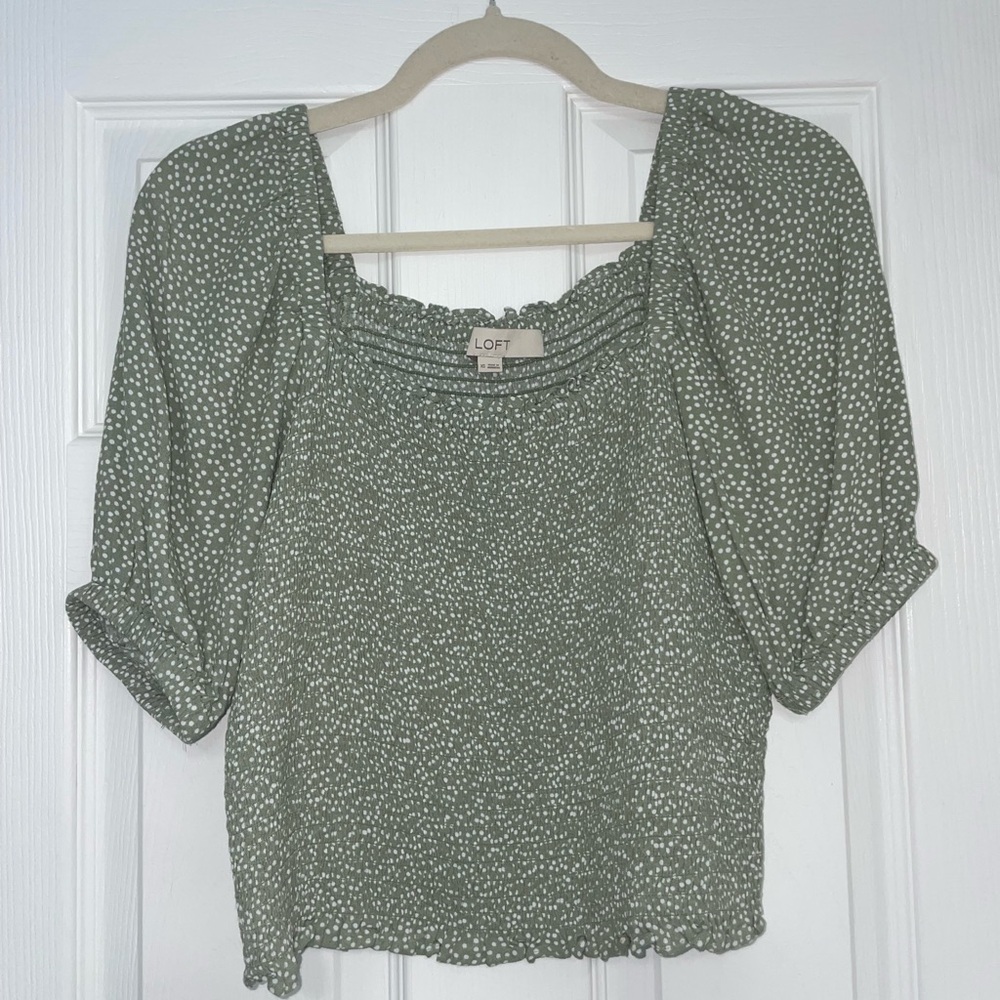 LOFT Olive Green Speckled Blouse